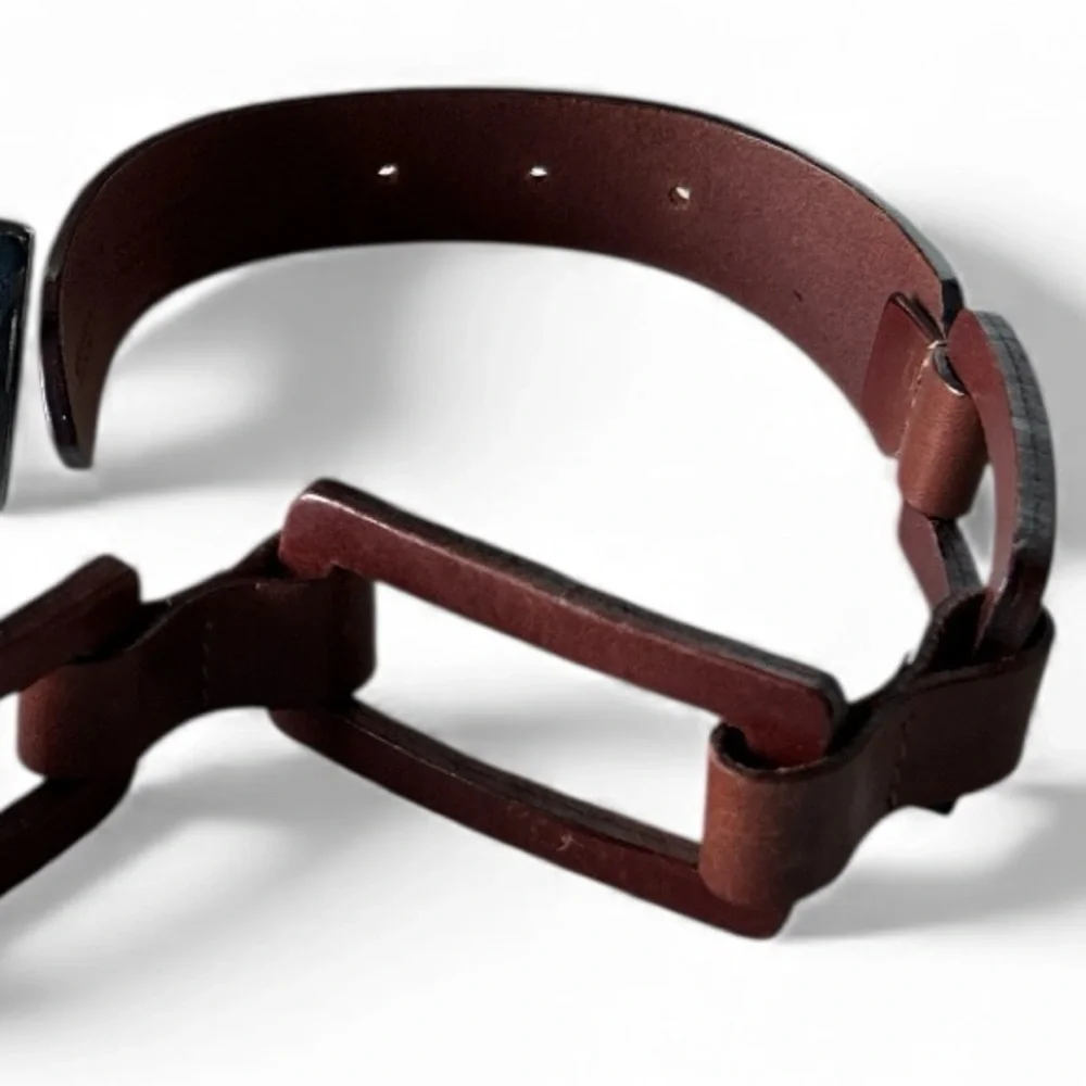 NORDSTROM Vintage Genuine Italian Leather Cognac Belt Cutout Squares